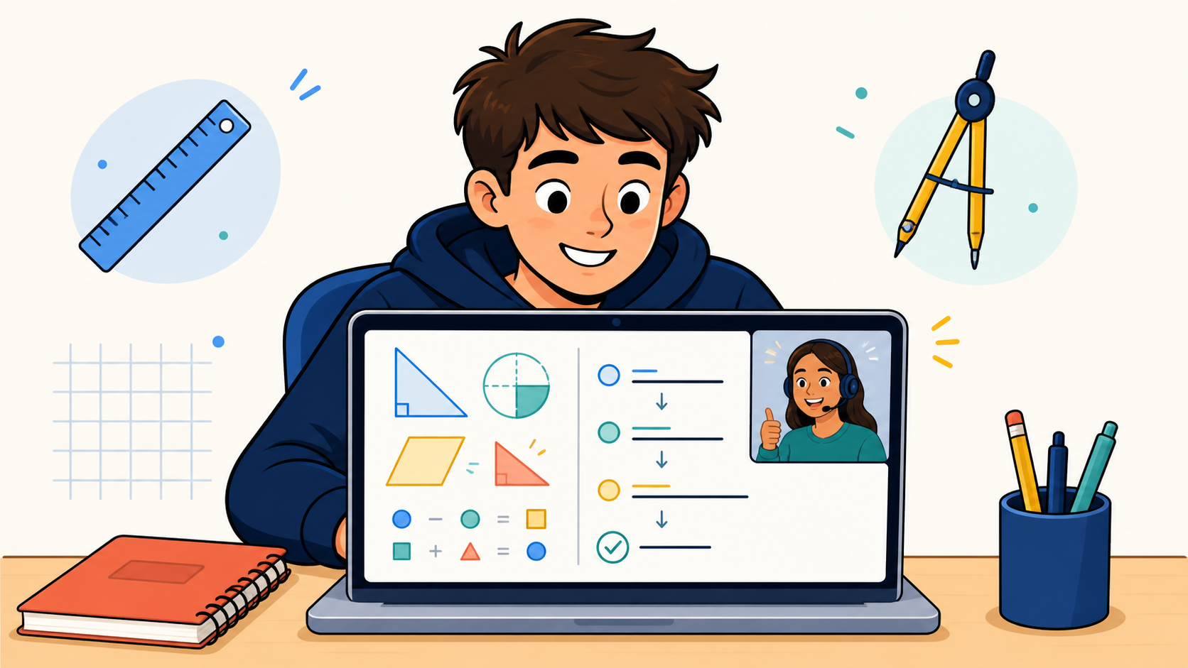 One-to-one GCSE Maths tutor online coaching a UK student with interactive digital whiteboard
